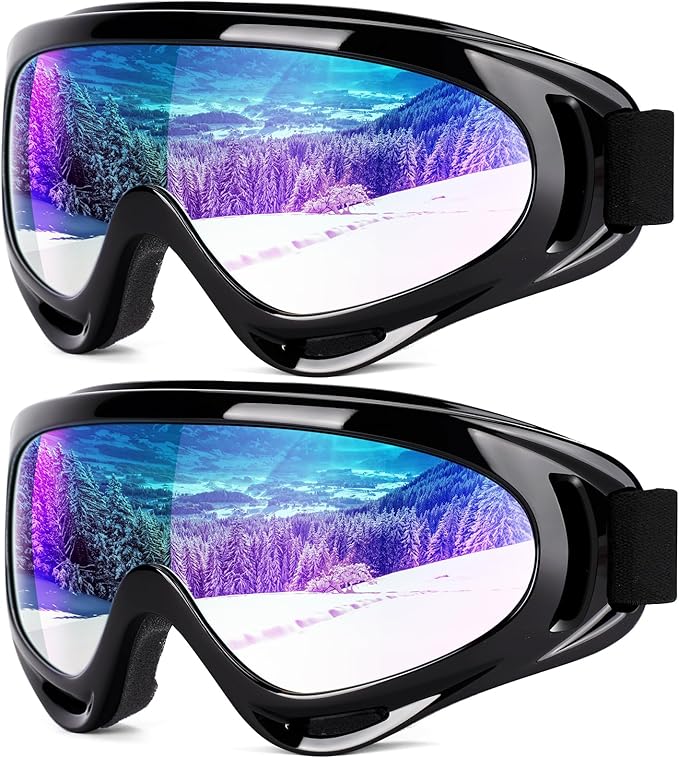 Braylin 2-Pack Snow Ski Goggles, Snowboard Goggles for Men, Women, Youth, Kids, Boys or Girls, Snowmobile Goggles