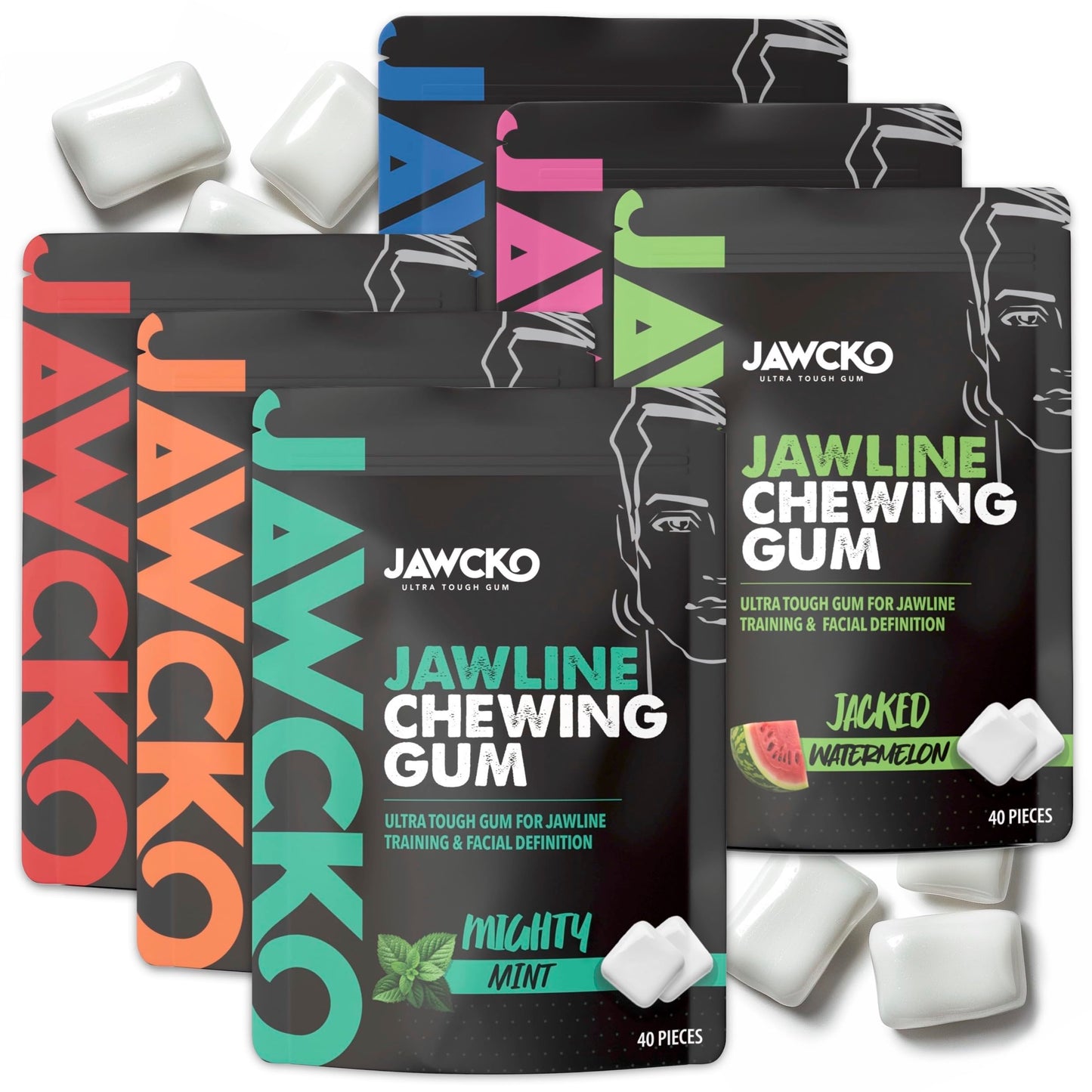 JAWCKO Ultra-tough Jawline Chewing Gum Variety 6-Pack | Get a Stronger  Squarer Jawline | 15X Hardness | Jaw Training Hard Gum | Chisel  Sculpt  Tone your Jaw | Facial Fitness Mewing Gum | 6X Flavors