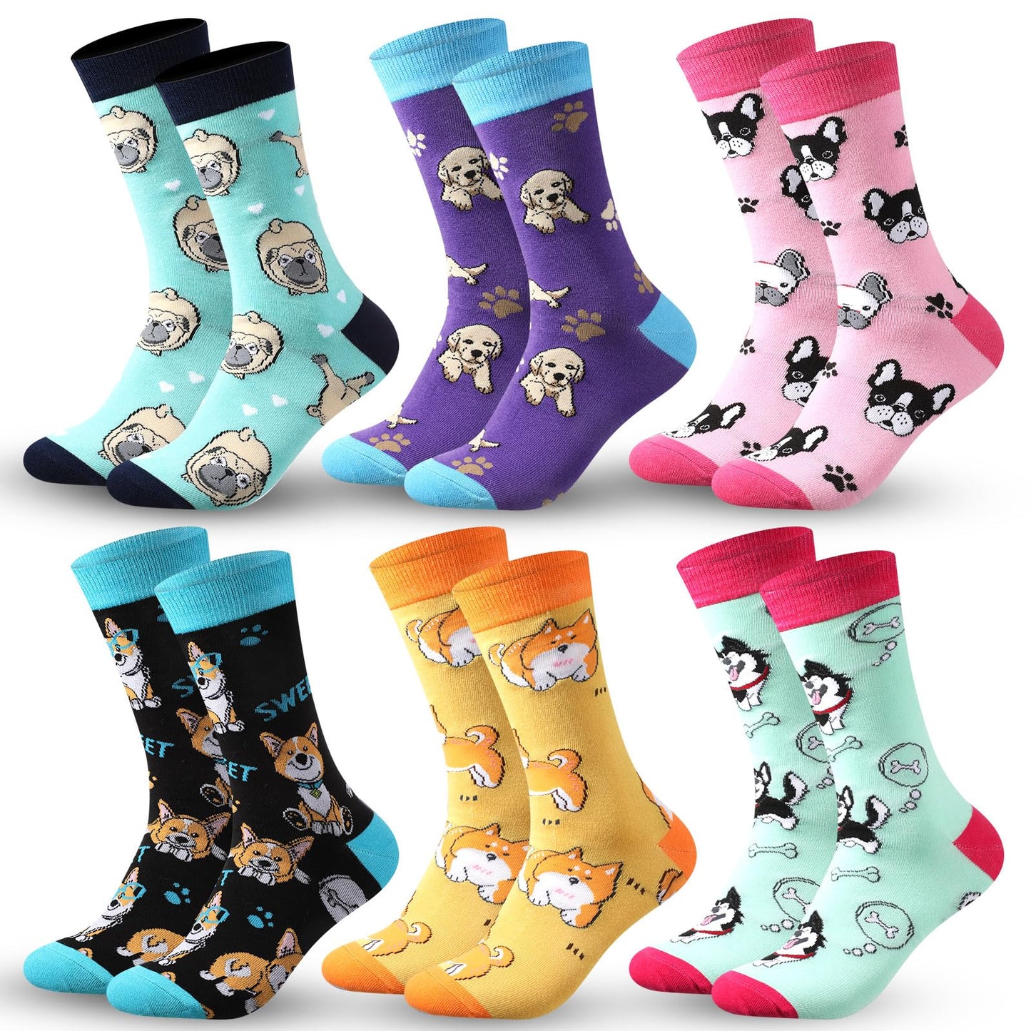 Panitay 6 Pairs Dogs Socks for Women Soft Cotton Socks Cute Animal Gifts for Dog Lovers Veterinary Gifts