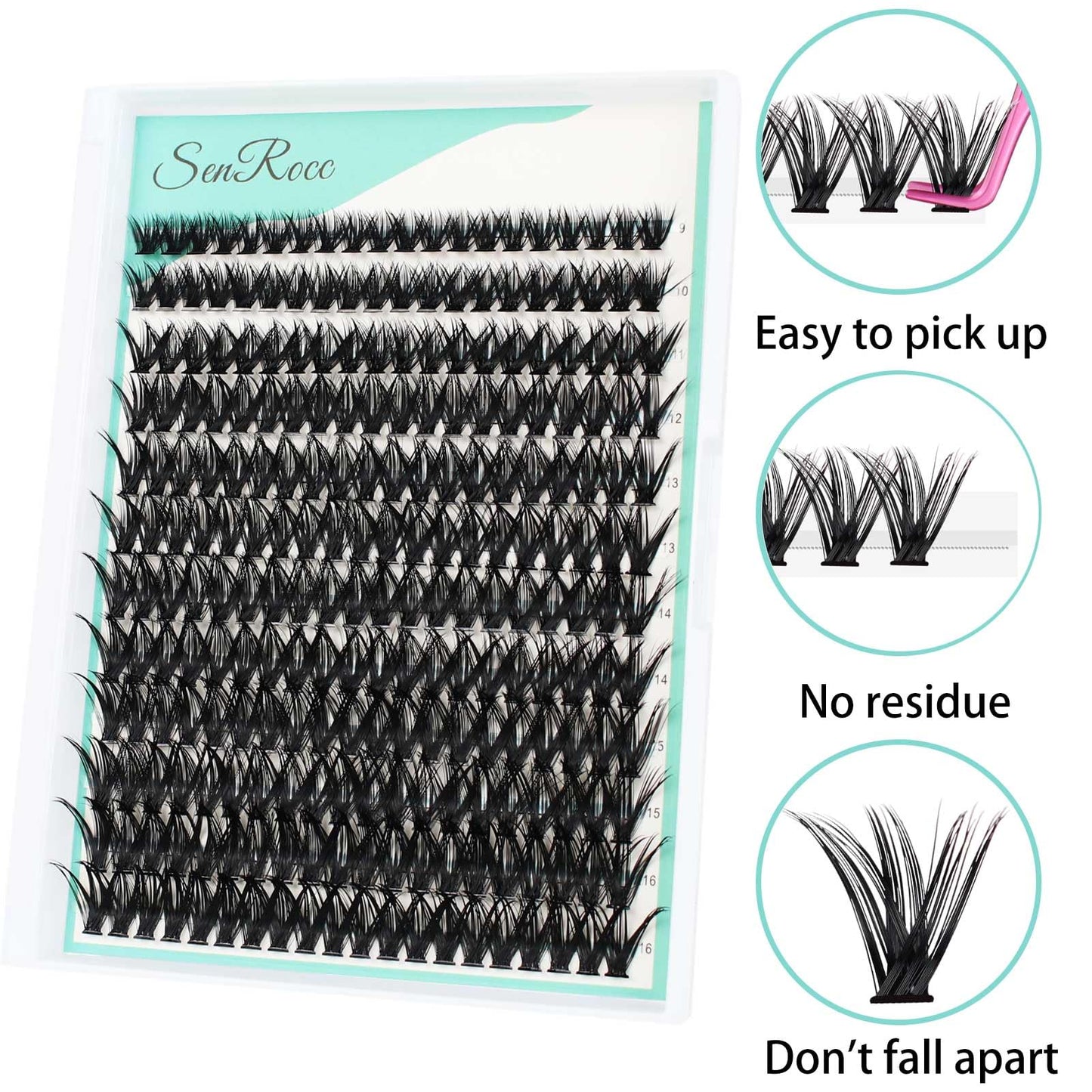 Individual Lashes 9-16mm Mixed Tray 240pcs Cluster Lashes Natural Look 60D C Curl DIY Eyelash Extension Volume Lash Clusters Eye