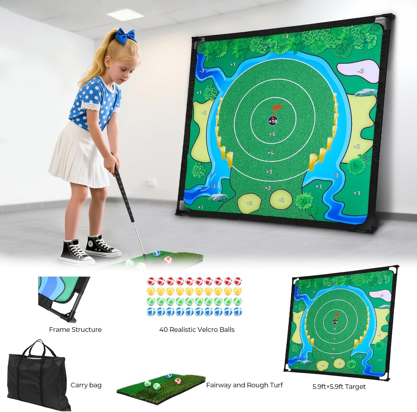 FAHKNS Golf Chipping Game Set, Golf Game for Kids & Adults, Balls x 40, The Original Portable Golf Game for Chipping Practice for Family Golfers, Outdoor and Indoor (Free Adjustable Club x1)