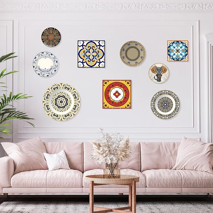 10-Pack Invisible Wall Plate Hangers, 8 Inch Brass Plate Holders with 12-Pack Wall Hooks