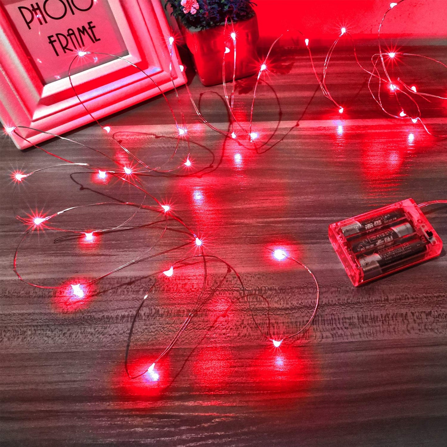 Ariceleo LED Fairy Lights, 2 Pack Mini Battery Powered Copper Wire, 5m/16ft, Red, Model MRSXD-RD-5M-2, Ideal for Bedroom and