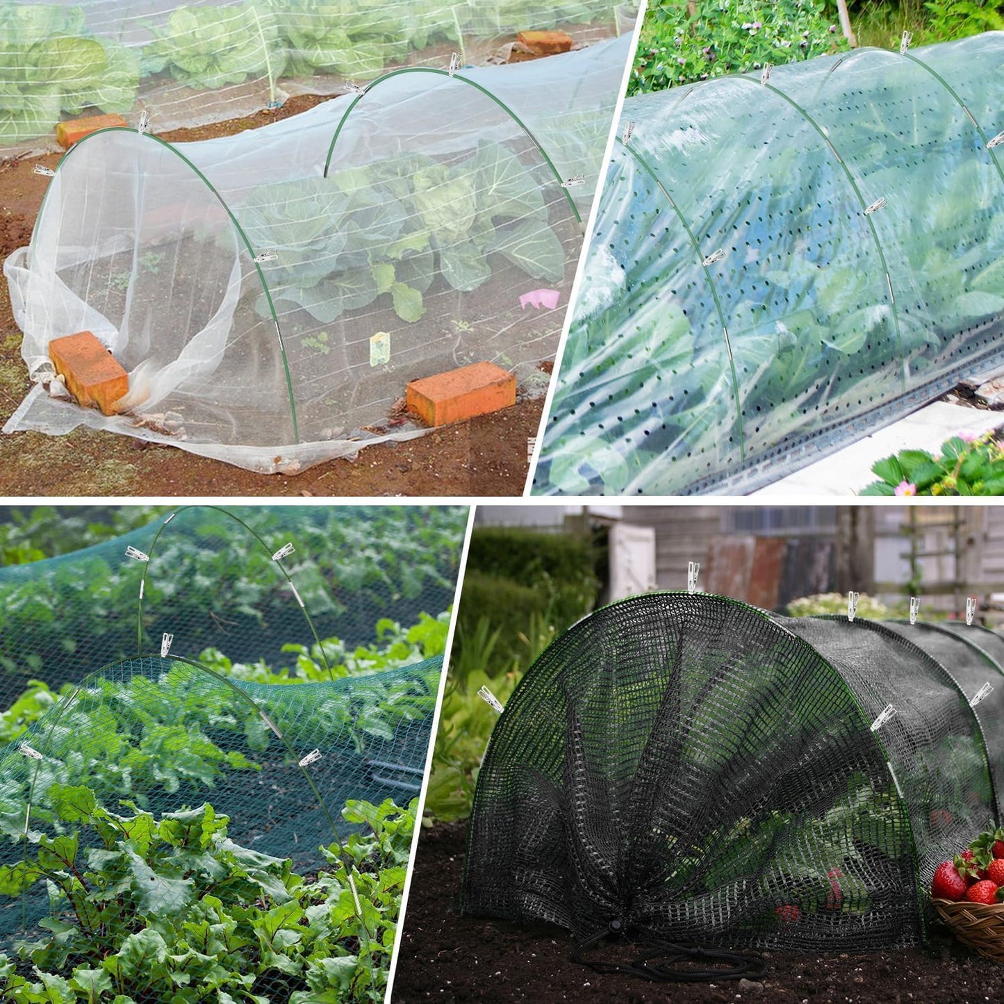 Garden Hoops 7ft Grow Tunnel, 30pcs Greenhouse Support Hoops Rust-Free Frame for Garden Netting Raised Beds Row Cover Fabric, 6 Set DIY Fiberglass for 3 & 4 Ft Wide, 18pcs Clips