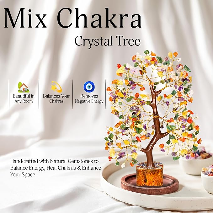 Chakra Tree - Crystal Tree - Stones and Crystals - Spiritual Decor - Good Luck Charms - Meditation Decor - Feng Shui Decor - Crystal Gifts for Women - Chakra Stones - Feng Shui Decor - Reiki Decor