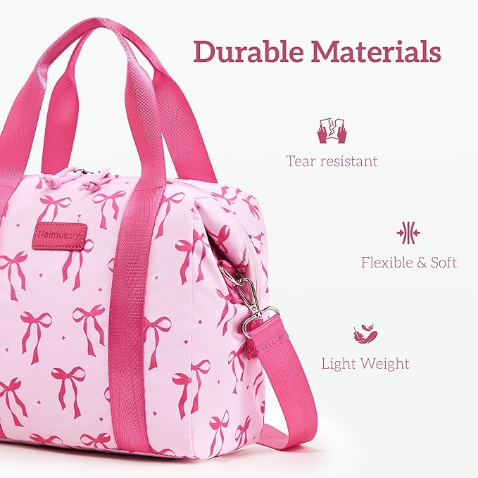 Lunch Bag Women Insulated Lunch Box,Cute Large Lunch bags,Reusable Leakproof Cooler Bag with Adjustable Shoulder Strap for Men Adult Work Office Picnic Hiking Pink bow