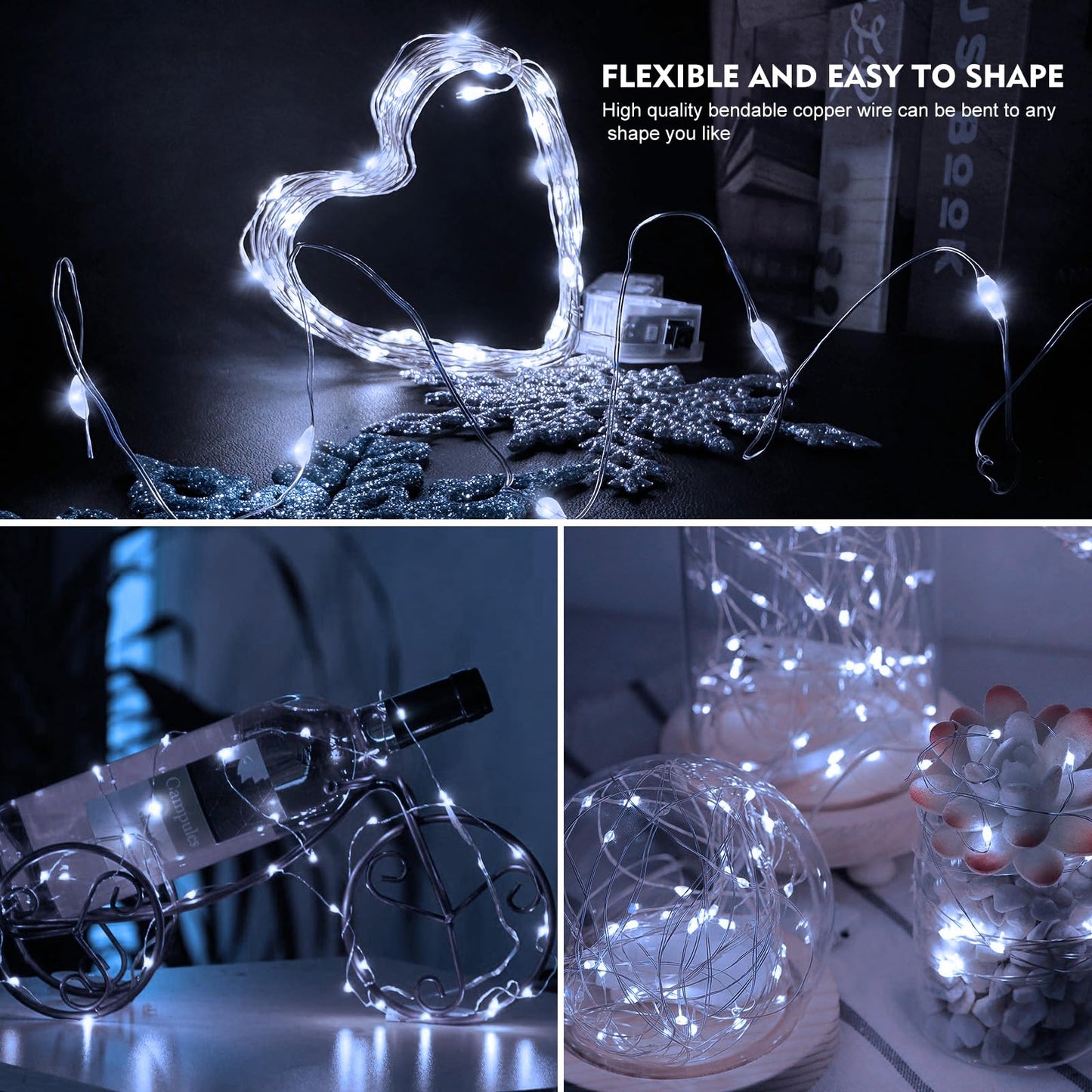 Aikei 100 Pack Led Fairy Lights Battery Operated  Mini String Lights Waterproof 7Ft 20 Led Firefly Starry Lamps 3 Lighting Modes For Wedding Party Bedroom Garden Halloween Christmas Decoration White