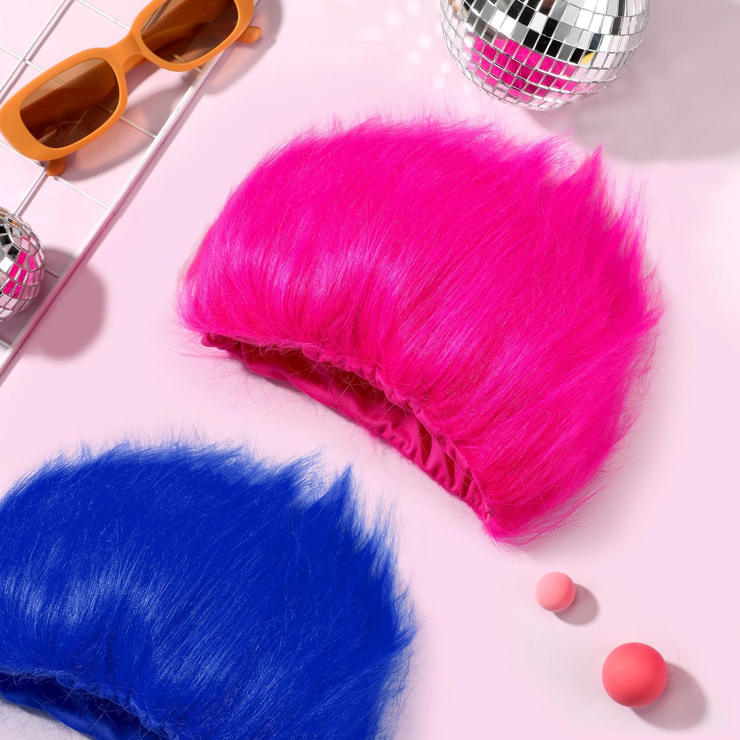 Geyoga 2 Pcs Unisex Funny Wig Hairy Costume Funky Hairband Crazy Wig Hair for Halloween Costume Party (Royal Blue,Rose Red)