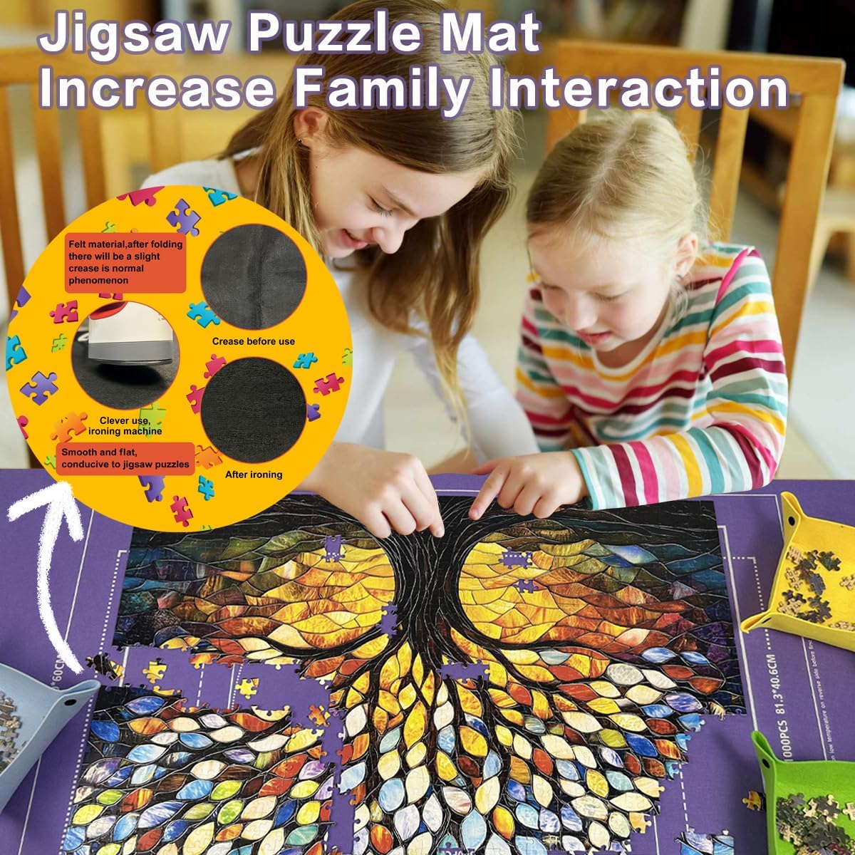 Napzy Puzzle Mat Rollup Puzzle Mats for Jigsaw Puzzles Storage Matt Roll Up Board Saver with 8 Sorting Trays 1 Drawstring Bag Jigsaws Table for Up to 1500PCS