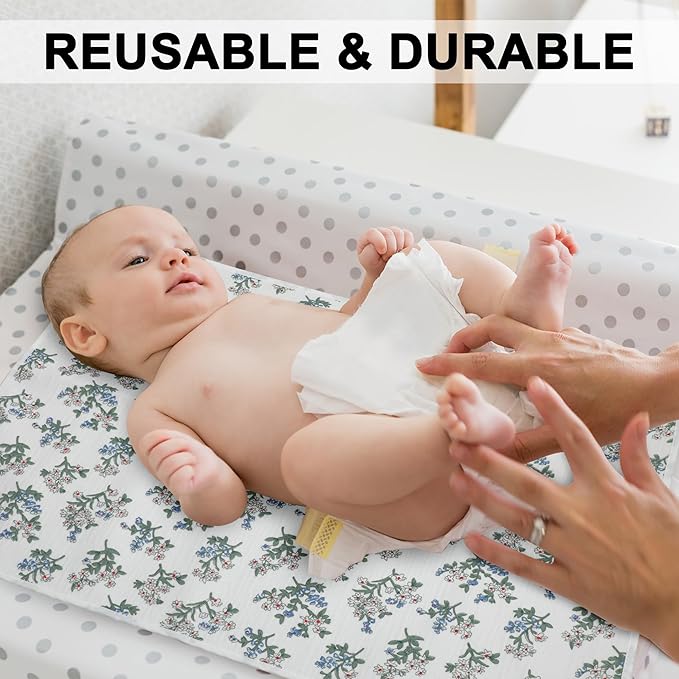 Baby Diaper Changing Pad, 19.7"x25.6" Waterproof Changing Pad Liners with 100% Muslin Cotton Front Top and Leather Back, Soft and Absorbent Portable Changing Mat for Travel, Changing Station