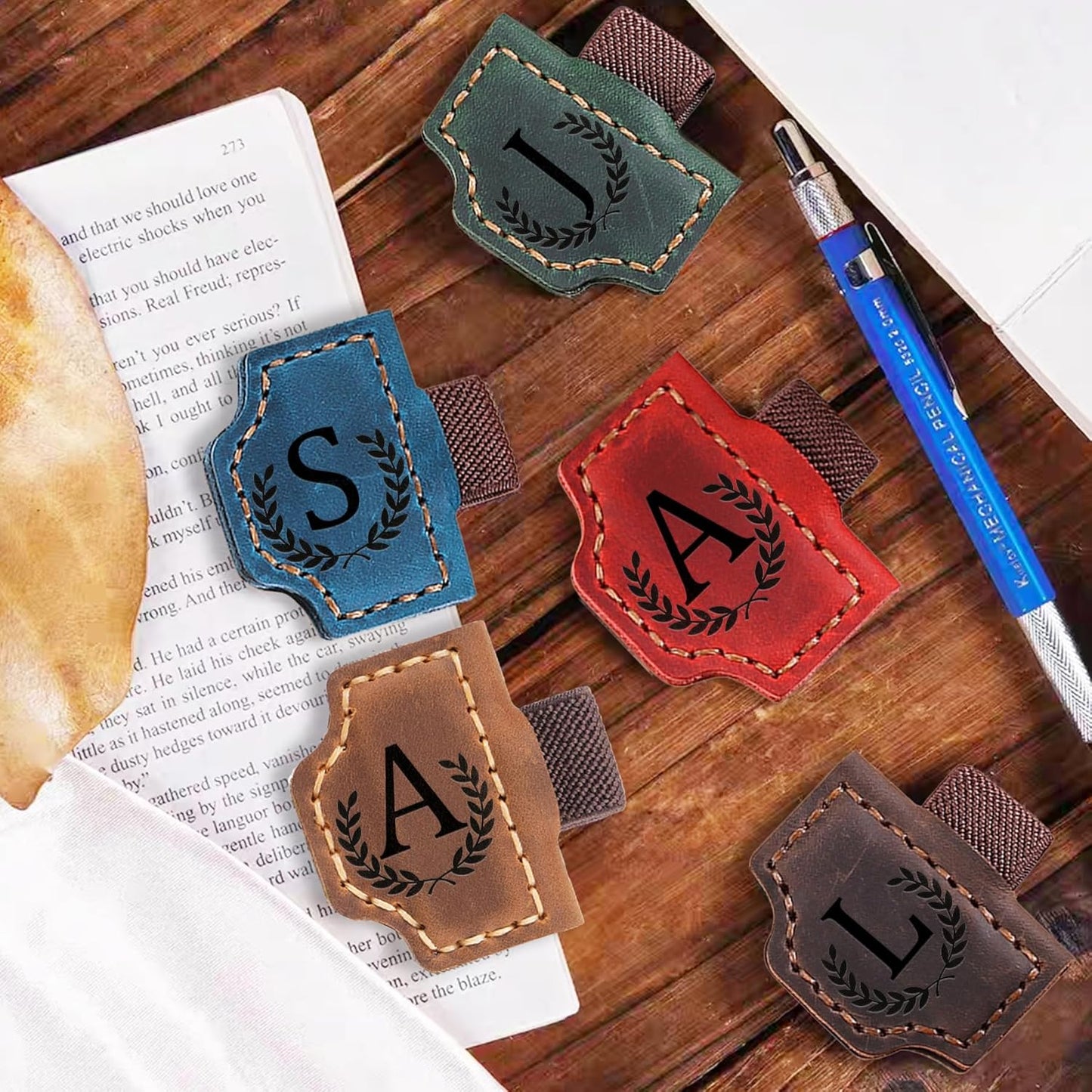 Bygone Mark Bookmark with Pen Holder, 26 Letters Name Initial Personalized Magnetic Bookmarks, Leather Book Mark for Men Women, Travelers Accessories, Teachers Readers Book Lovers Gifts (Red, C)
