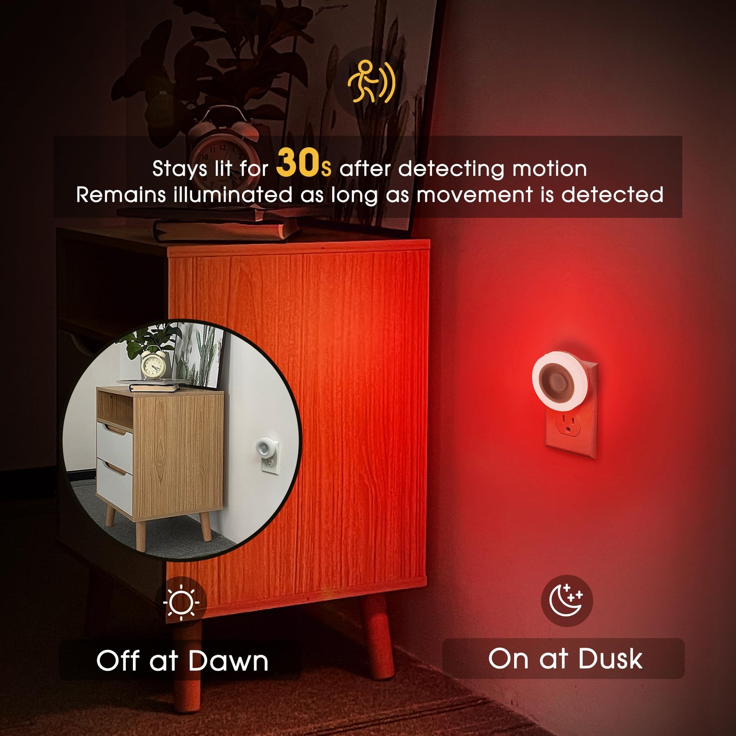 Briignite Motion Sensor Night Light, Auto On/Off, LED, 0.6W, 2 Pack, Red