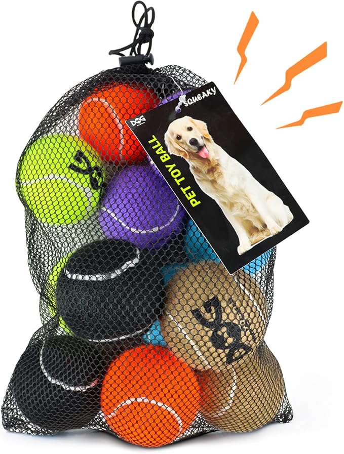 INSUM Squeaky Tennis Balls for Dogs - 12 Pack 2.5'' Durable Non-Toxic Outdoor Dog Toys Balls with Mesh Bag, SGS Certified,...
