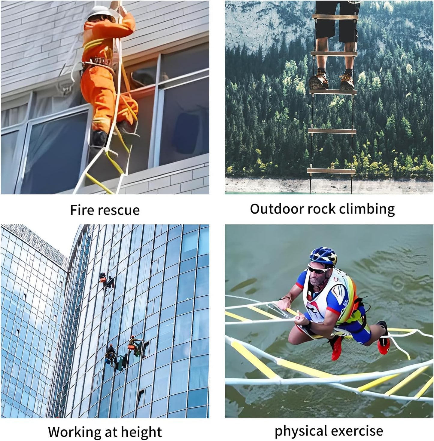 Fire Escape Ladder, 13FT Rope Ladder, Flame Resistant Safety Extension Ladders with 2 Hooks, Fast to Deploy Sturdy and Strong Portable and Reusable 2 Story,Weight Capacity up to 2000 LB