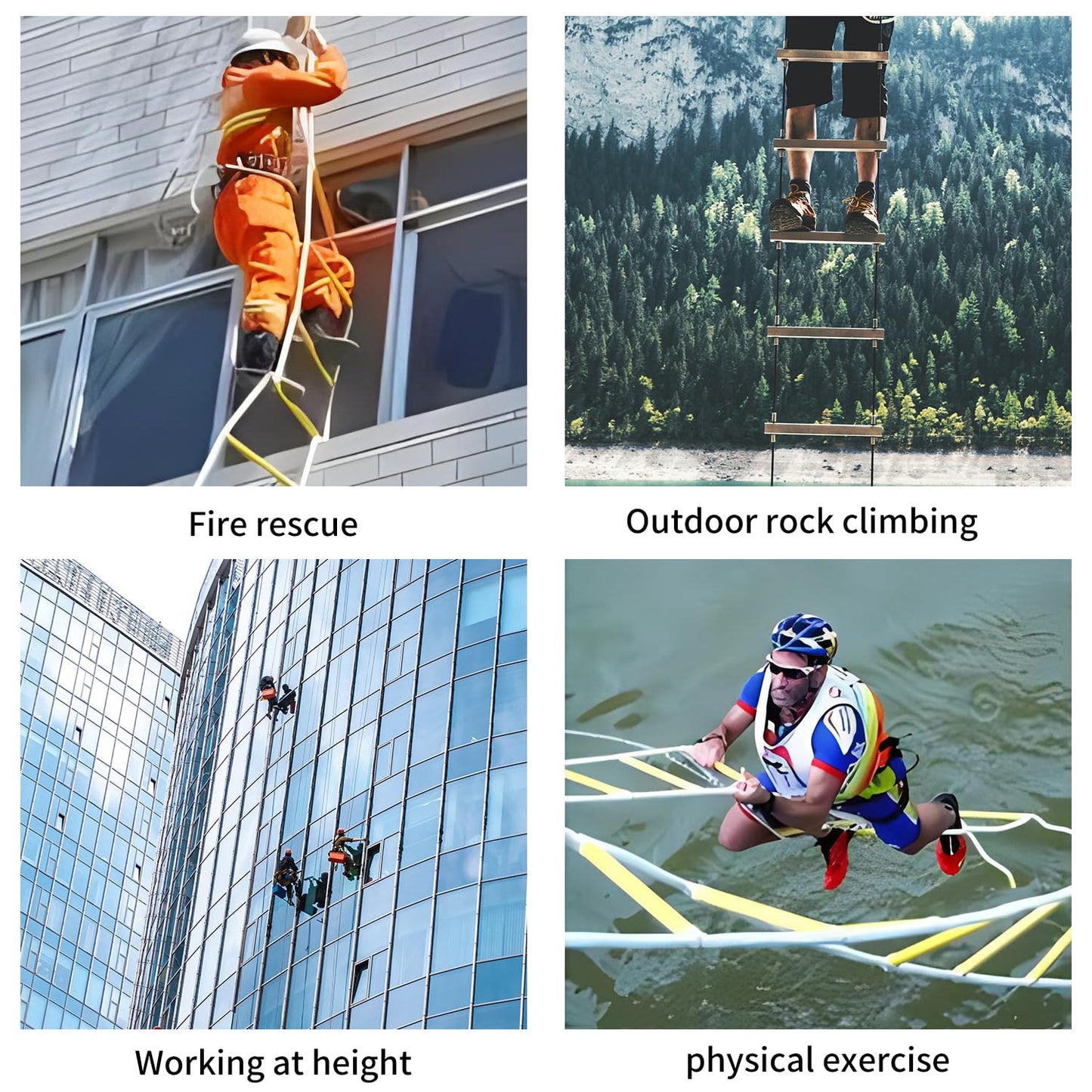 Emergency Fire Escape Ladder - 16.4FT Rope, Flame Resistant Safety Extension Ladder with 2 Hooks, Fast to Deploy Sturdy and Strong Portable and Reusable 2 Story,Weight Capacity up to 2000 LB