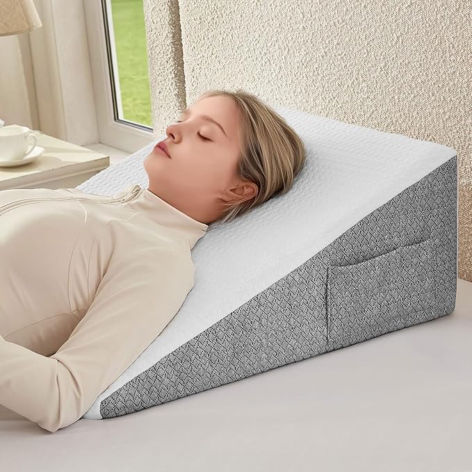 Bed Wedge Pillow for Sleeping, 12 inch Wedge Pillow for Back Pain Relief, Bed Wedge Pillow for Acid Reflux and Gerd, Wedge Pillows for Sleep Apnea, Sleep Wedges for Adults, Anti Snore Pillow(12 inch)