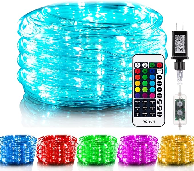 Minetom Color Changing Rope Lights Outdoor, 33FT 100 LED String Lights with Plug & Remote, Waterproof Christmas Light Outd...