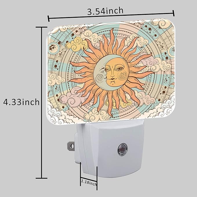 Vintage Mystical Astrology Night Light, Sun and Moon Nightlight Plug into Wall with Dusk to Dawn Sensor for Kid Girls Boys Women Men Bedroom, Hallway, Kitchen, Bathroom, Stairs Decor