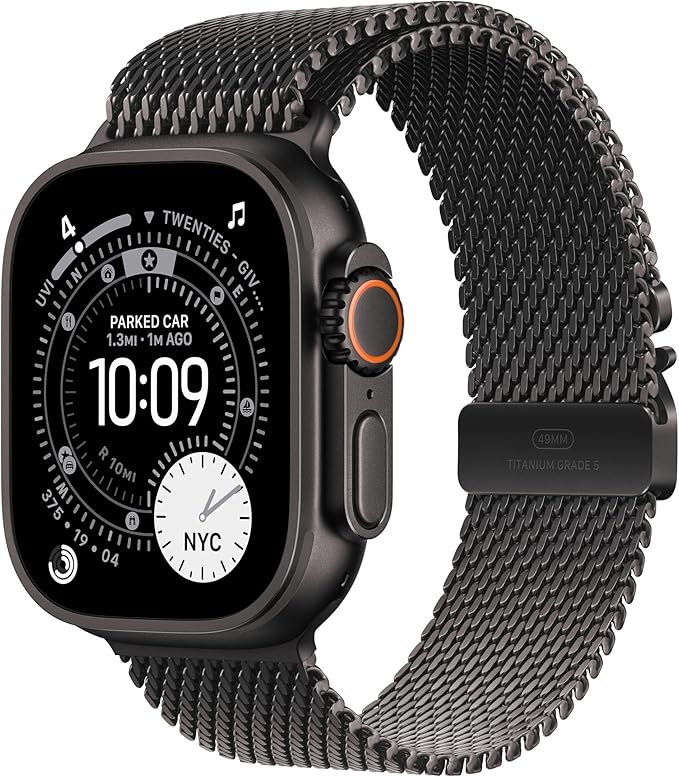 Apple Watch Ultra 3 [GPS + Cellular 49mm] Running & Multisport Smartwatch w/Rugged Titanium Case w/Black Titanium Milanese...
