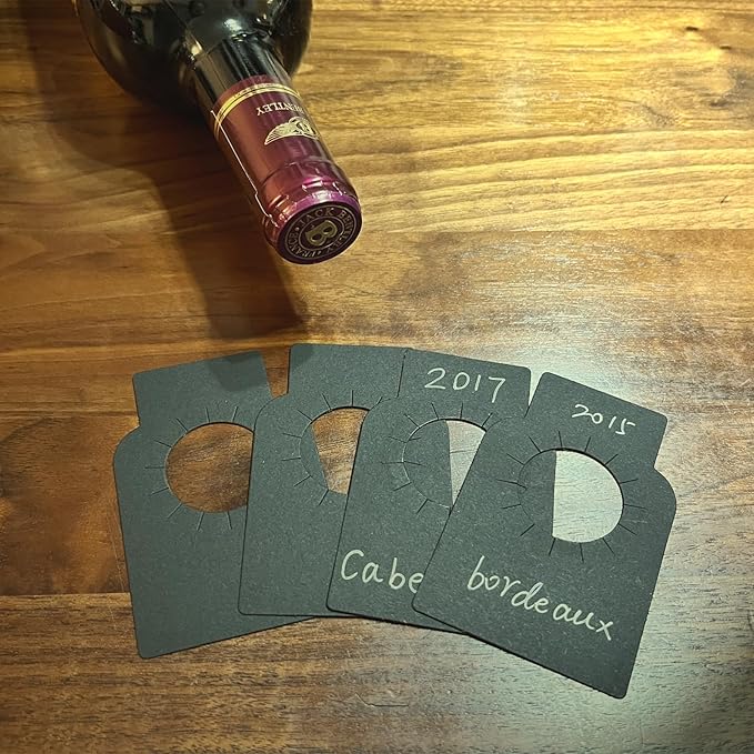 Wine Bottle Tags for Cellar Collection, Champagne,Hanging Labels for Name,Year,Tasting Notes (300Pack-Black)