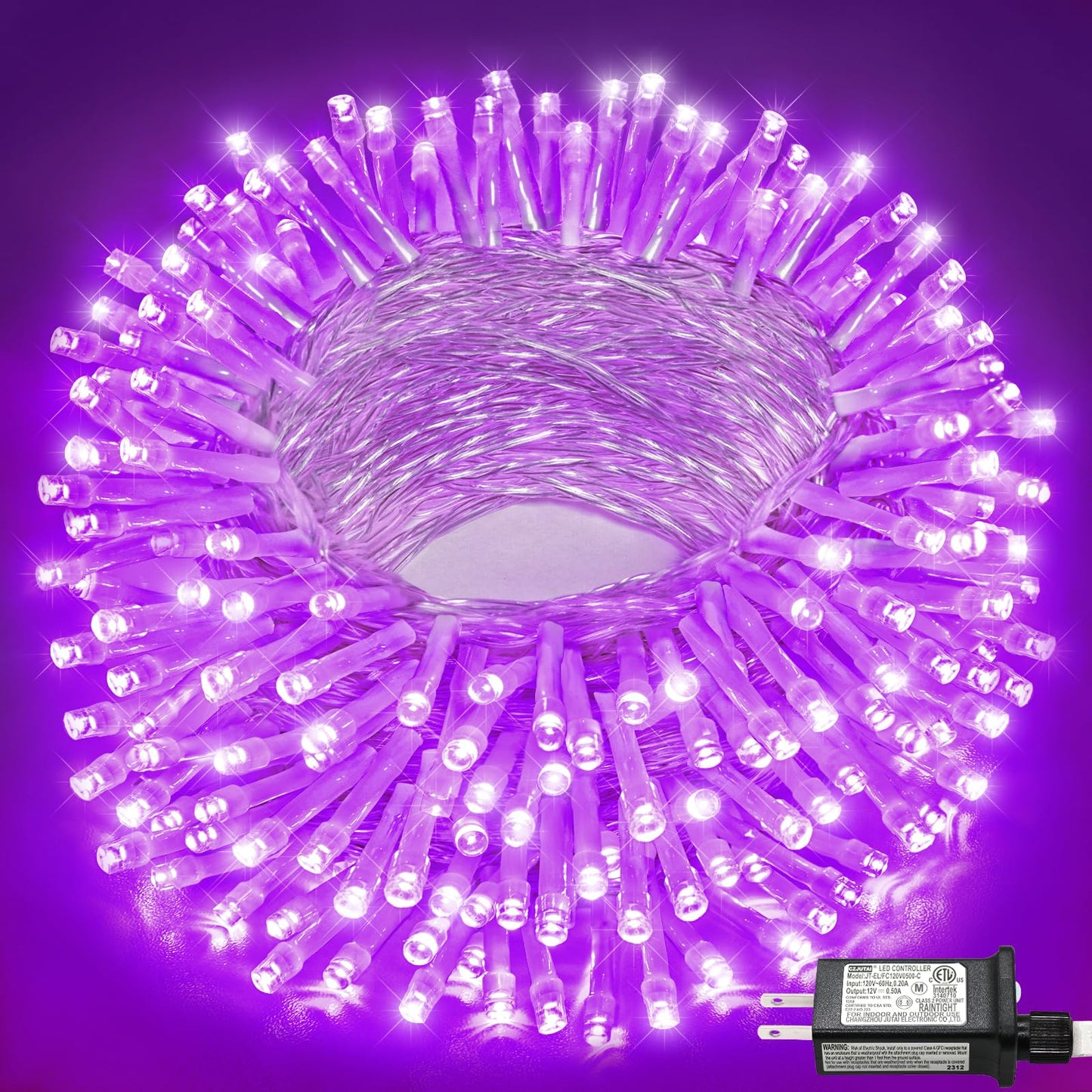 Nielfoi 66Ft 200 Led Christmas Lights Outdoor  Purple Christmas String Lights Indoor Waterproof 8 Modes  Connectable Twinkle Fairy Lights Clear Wire For Home House Room Patio Garden Party