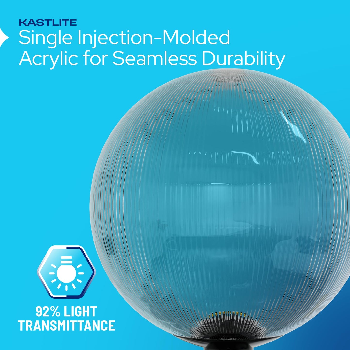 Kastlite Lamp Post Globe Combo Lighting Fixture | 12 Neckless Prismatic Lens With Black Fitter Wing Clips | Fits 3 Diameter Posts (Not Included) | Comes With With 5000K Led Bulb