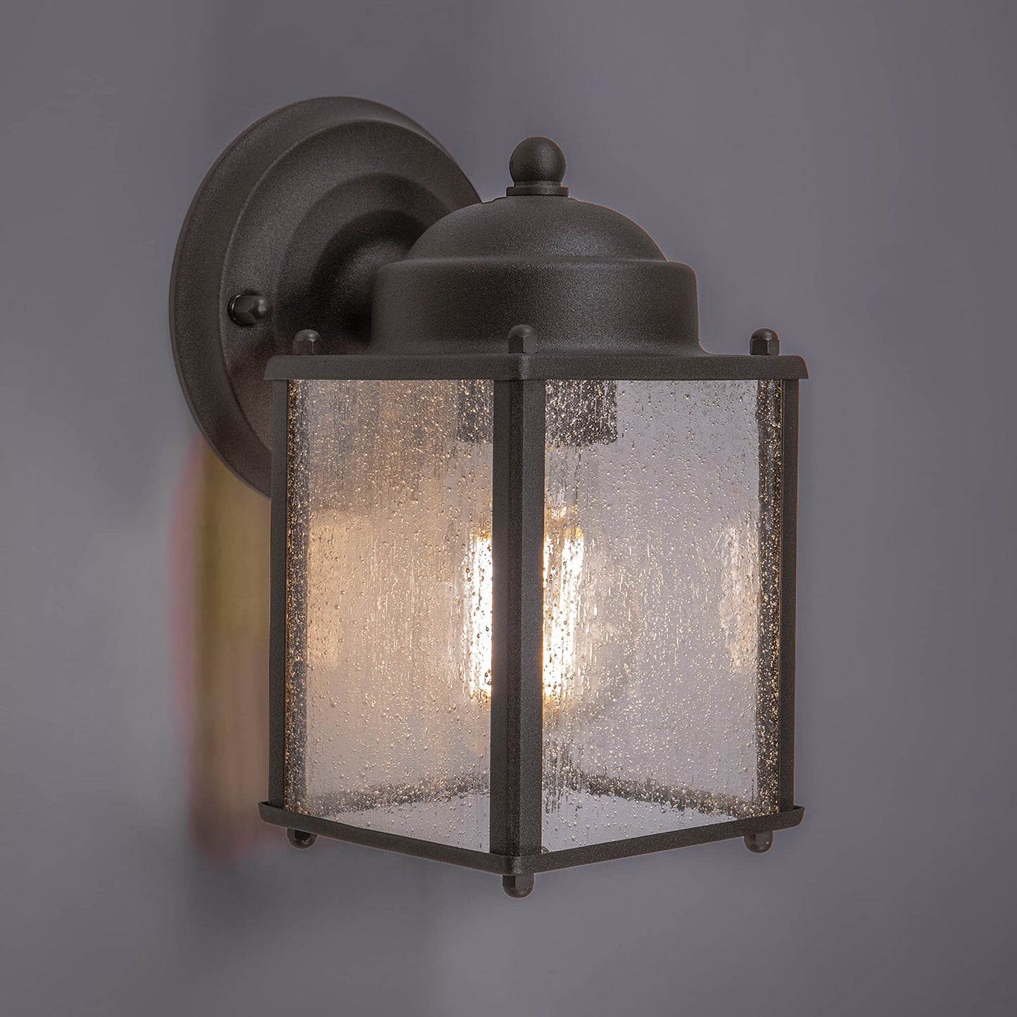 Coramdeo Outdoor Farmhouse Square Coach Light For Porch  Patio  Deck  Barn  Wet Location  Standard Medium Base Socket  Durable Rustic Bronze Finish & Seedy Glass