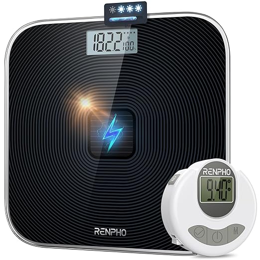 RENPHO Scale for Body Weight & Smart Tape Measure, Non-Bluetooth Solar-Powered Digital Bathroom Scale Charged by Sunlight/...