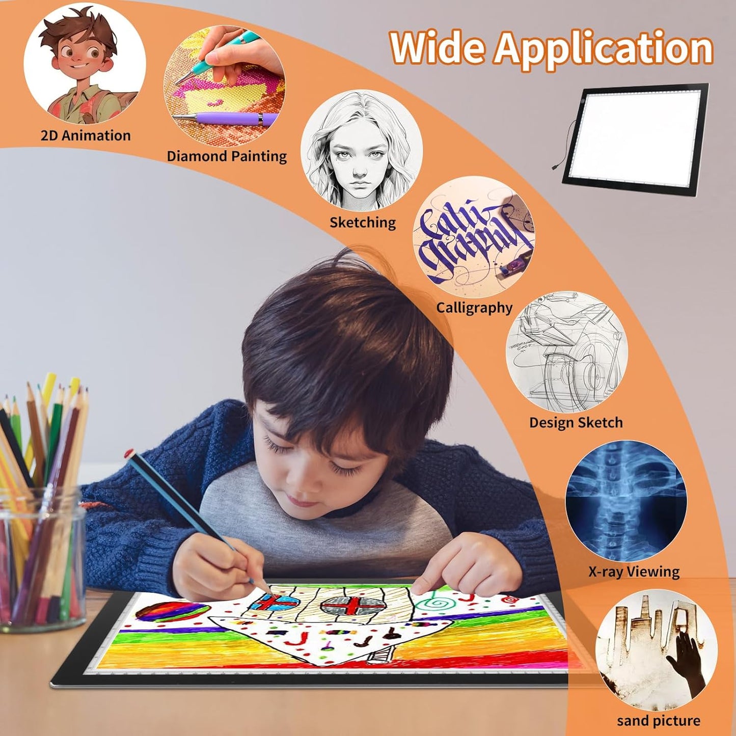 A4 LED Light Box for Tracing, elice Artist Drawing Lightbox Light Table Light Pad Light Copy Board, Up to 8000 Lux Super Bright Lightpad for Cricut Weeding Vinyl, Diamond Painting, Sketching (Black)