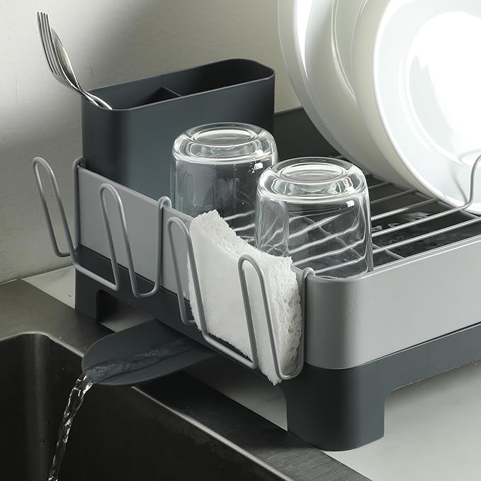 Gibson Home Nestcraft Full Size Rust Resistant Dish Rack with Drain Board and Flatware Caddy - Grey