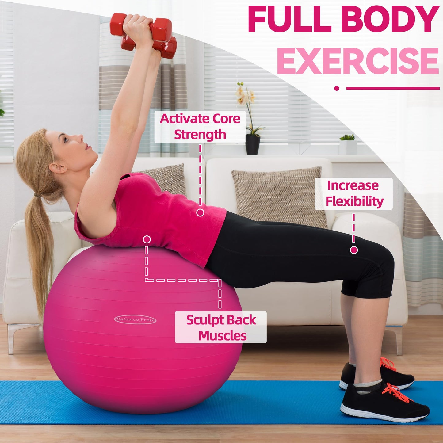 Fitvids Anti-Burst Slip Resistant Exercise Ball - 18-inch Pink, 2,000-Pound Capacity