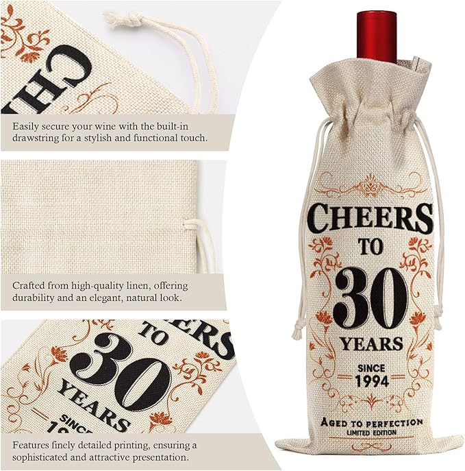 SpringWhisper 2Pcs 30th Birthday Gifts for Women Men Back in 1994 Birthday Gift 30 Years Old Gift Birthday Decoration Wine Bag Gift for Her Him Wine Gift Bag 30th Turning 30