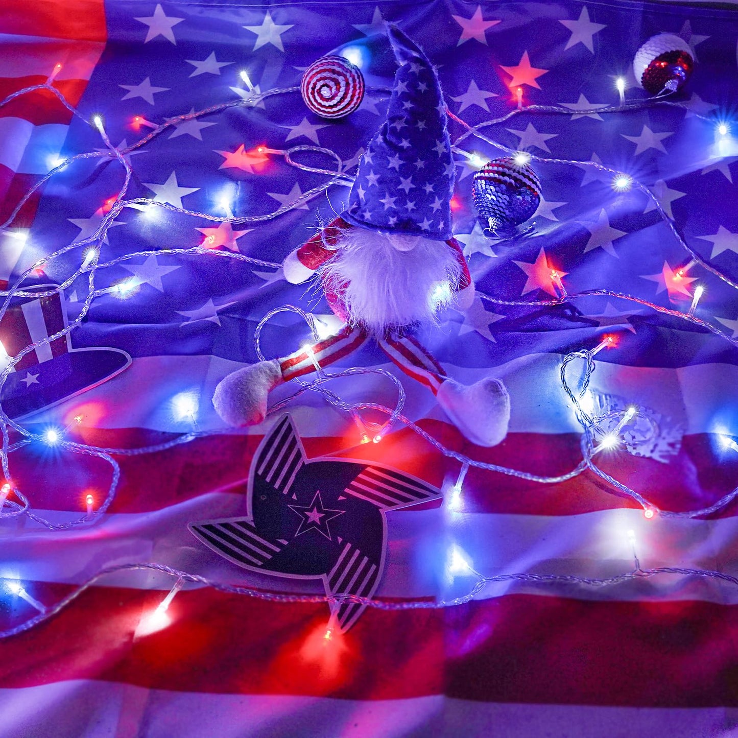 Kaq Red White & Blue Lights 115Ft 300Led 4Th Of July Decorations Outdoor/Indoor  Extendable Plug-In Twinkle Fairy Lights Waterproof With 8 Modes&Timer Independence Day Patriotic Tree Decorations