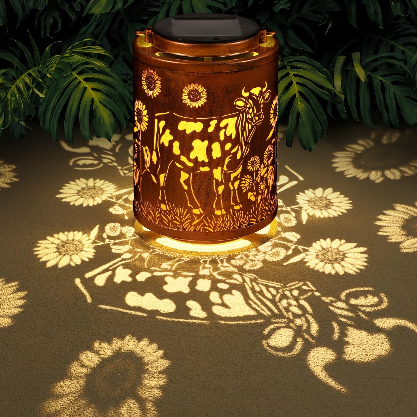 Tepaken Solar Lantern Garden Decor LED Hanging Light Metal Waterproof Cow Hummingbird-1 Gold