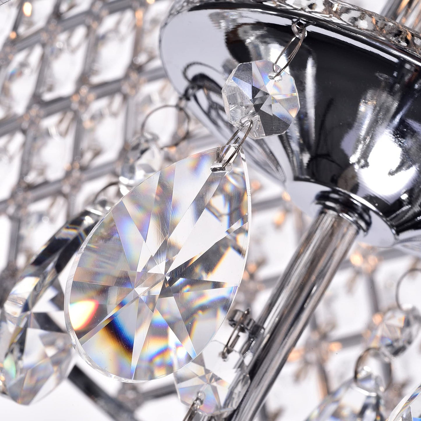 Edvivi Chrome 4-Light Round Crystal Chandelier Ceiling Fixture, Beaded Drum Shade, Model Epg801Ch