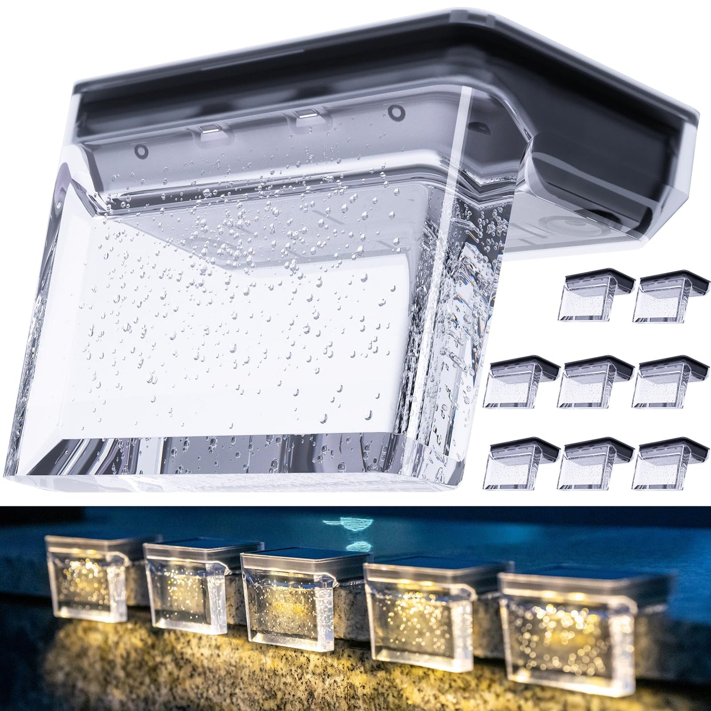 Qualdout Solar Deck Lights - 8 Pack Waterproof LED Step Lights for Outdoor Use - Warm White