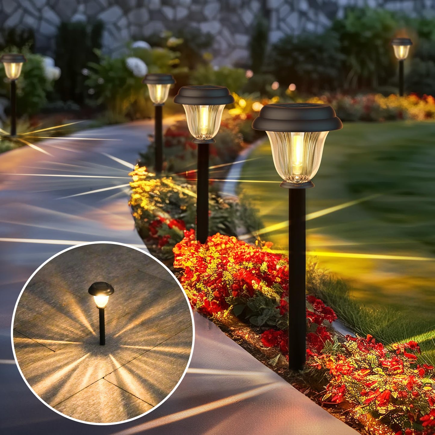 Deraysion 8 Pack Solar Lights Outdoor  Stainless Steel Glass Solar Pathway Lights  Auto On/Off Long-Lasting Waterproof Landscape Lighting For Garden  Landscape  Path  Yard  Warkway (Warm White)