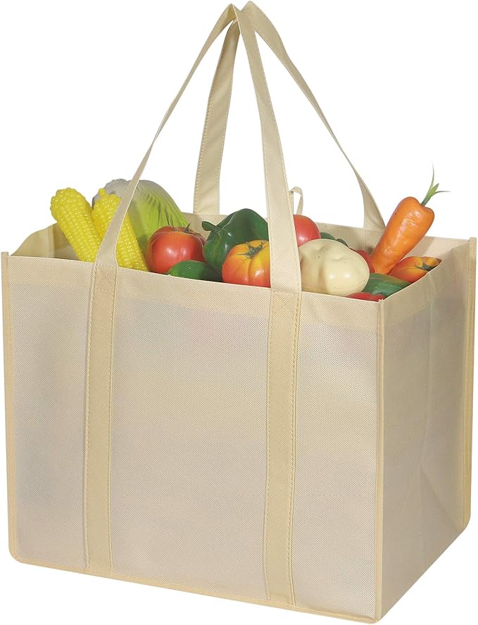 DIOMMELL 10 Pack Reusable Grocery Bags Extra Large Super Strong Heavy Duty Shopping Tote Bags with Reinforced Handles, Beige