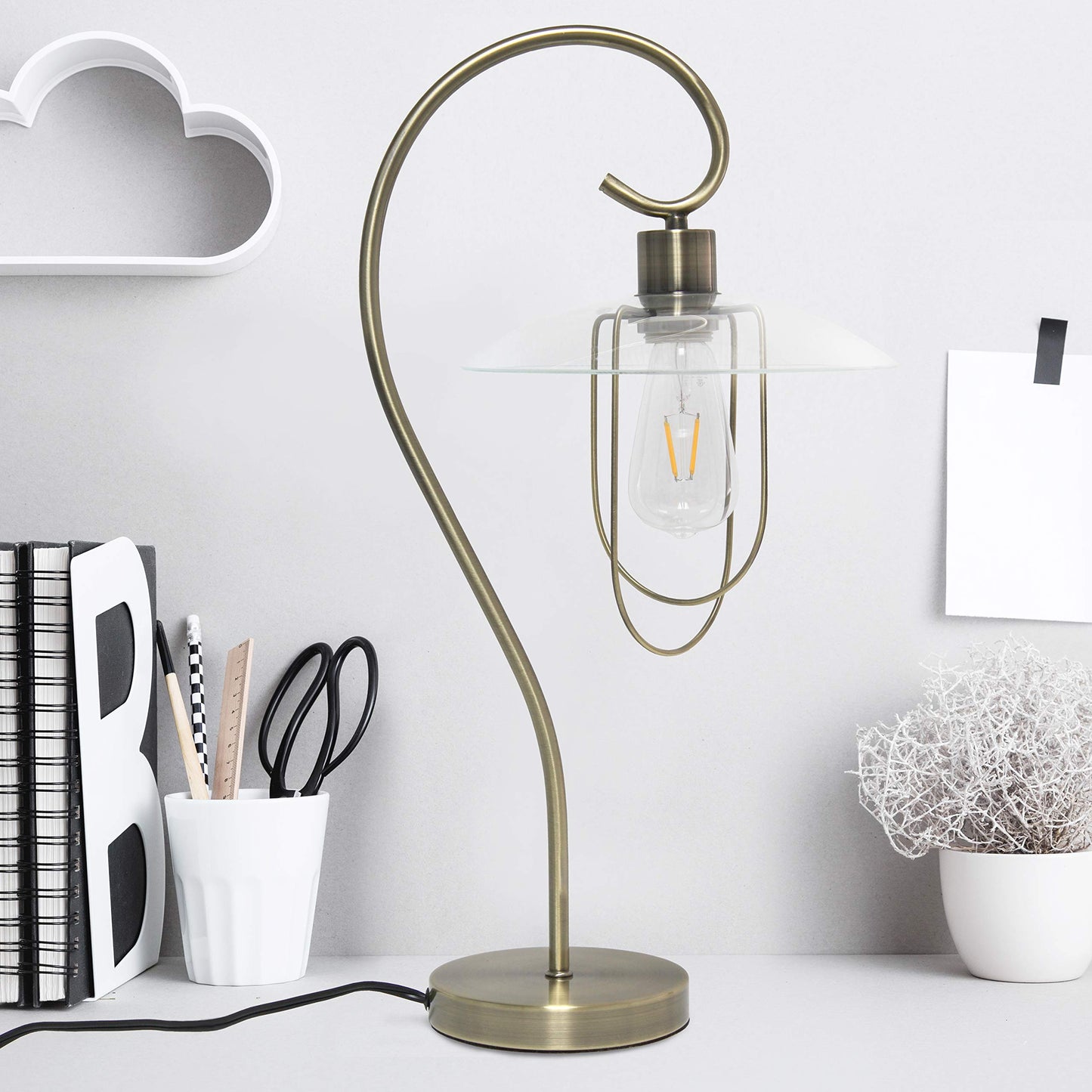 Simple Designs Lt1086-Abs Modern Metal Table Lamp, Antique Brass Finish, Iron Construction