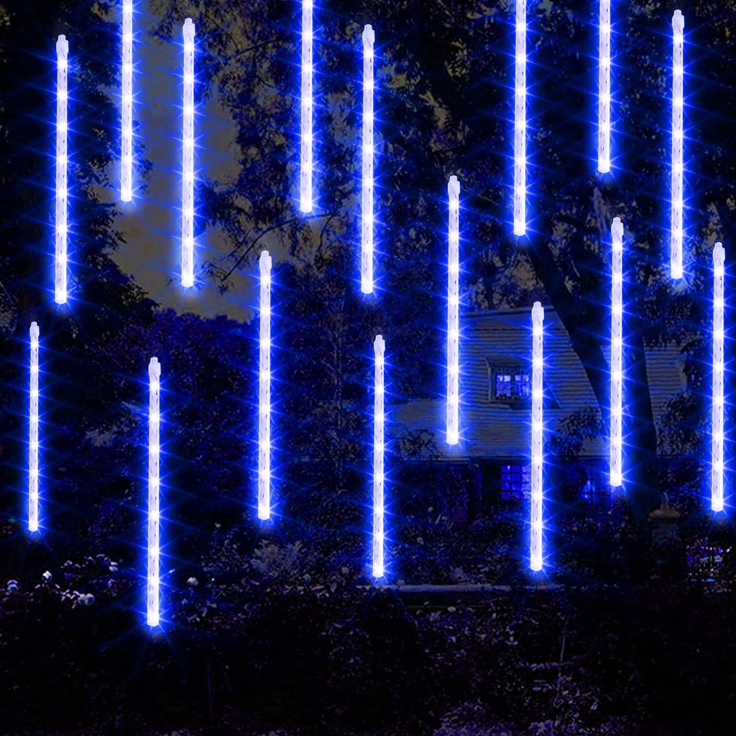 Funpeny Meteor Shower Rain Lights, 288 Led Blue Icicle Christmas Lights, 30Cm, Outdoor Raindrop Holiday Decoration
