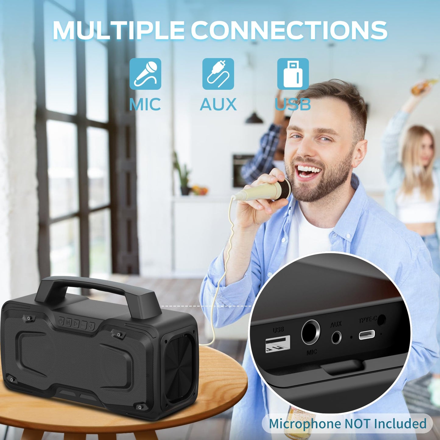 BUGANI Bluetooth Speaker, 80W Waterproof, 24H Playtime, Portable, Black, Model m118