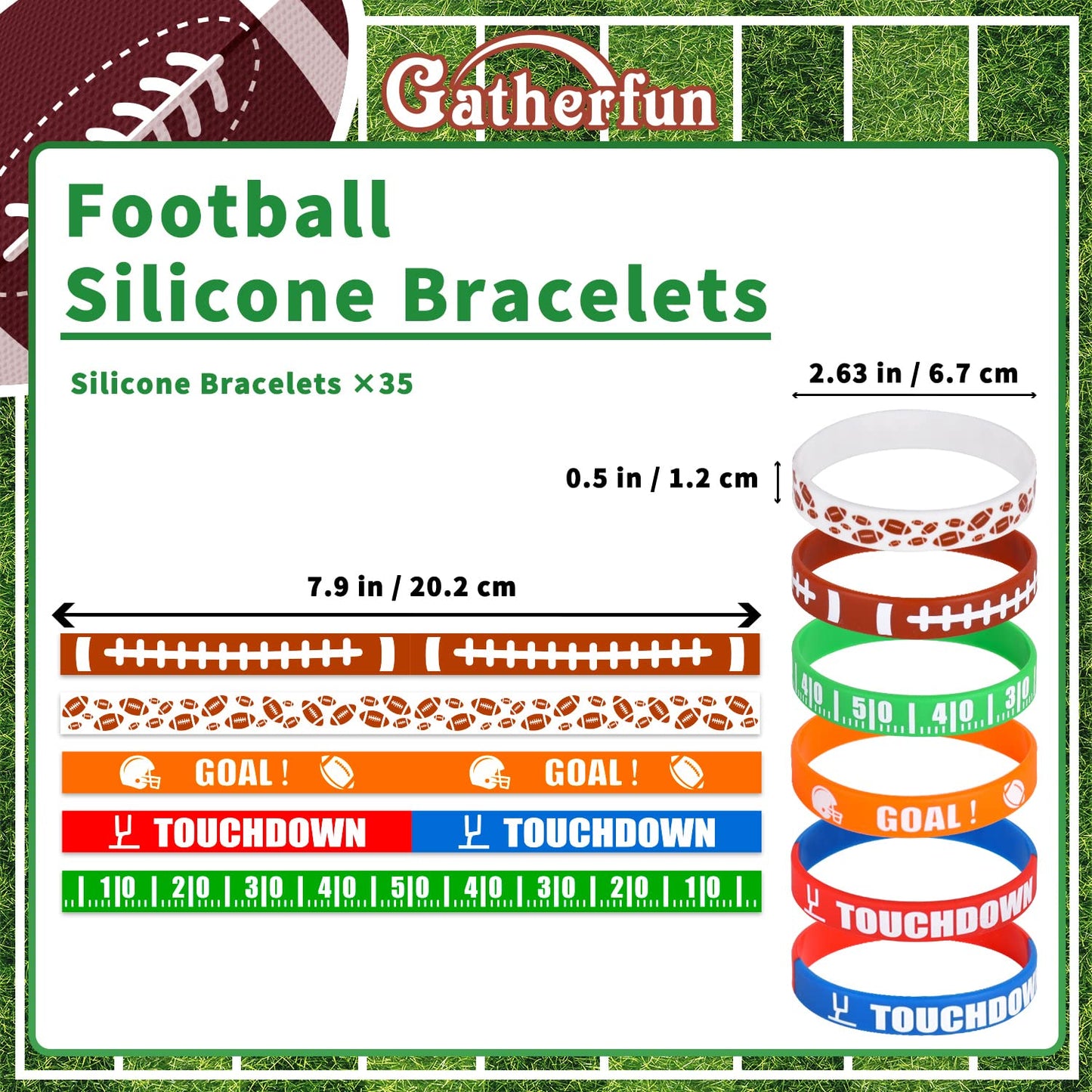 Gatherfun Football Wristband Silicone Bracelets Sport Themed Party Accessories Gift for football Tailgate Birthday Party Decorat