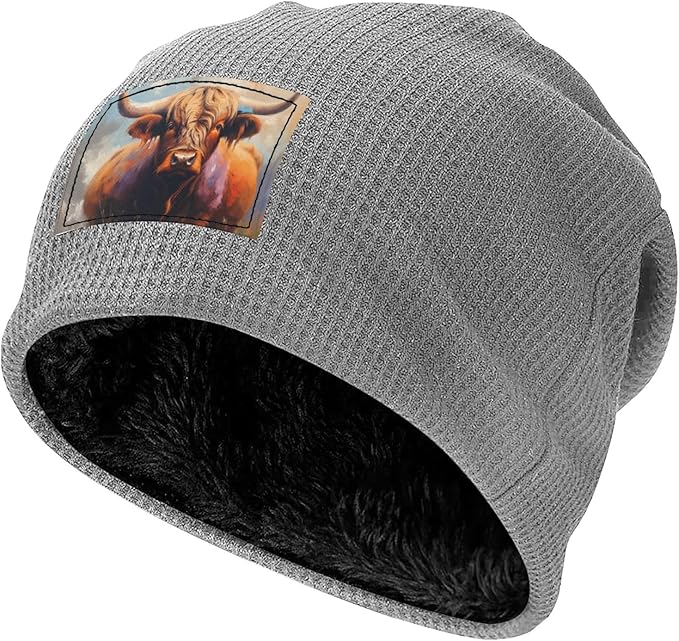 YANYU Highland Cow Print Lightweight Waffle Pullover Hat Men Women Winter Headwear Outdoor Camping Travel