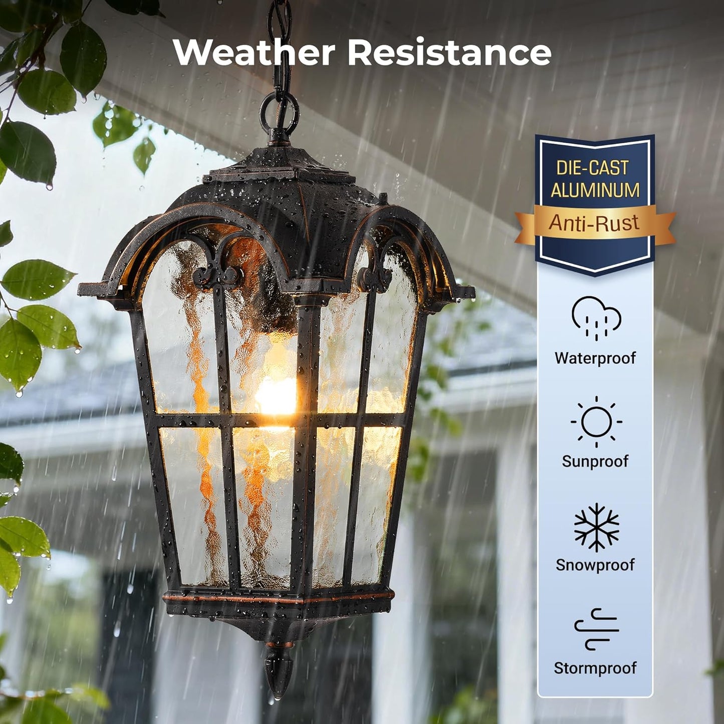 VIANIS 18.7" Large Outdoor Pendant Light, Vintage ORB Outside Chandelier with Ripple Glass, Anti-Rust Pendant Lights for Porch, Doorway, Entryway, Adjustable Length Hanging Lighting, Hardwired