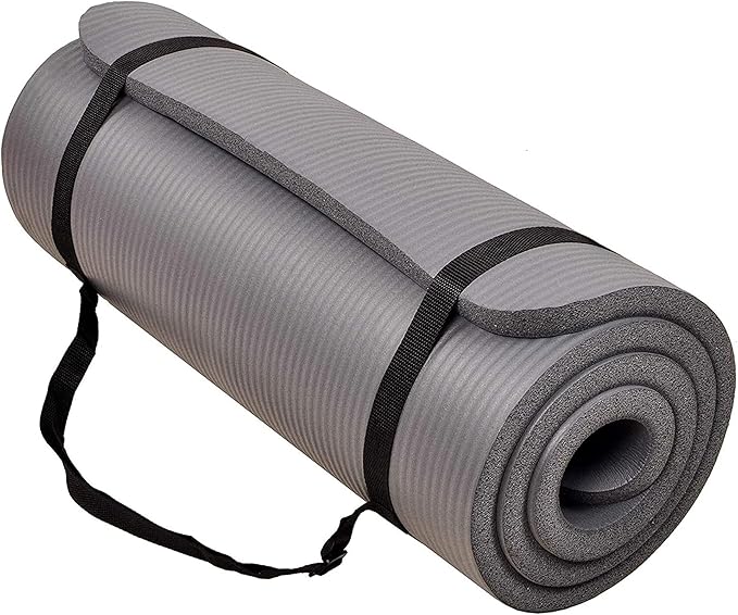 BalanceFrom 71x24 Inches Extra Thick Yoga Mat 1-Inch High-Density Foam – Roll-Up Exercise Pad with Double-Sided Non-Slip S...