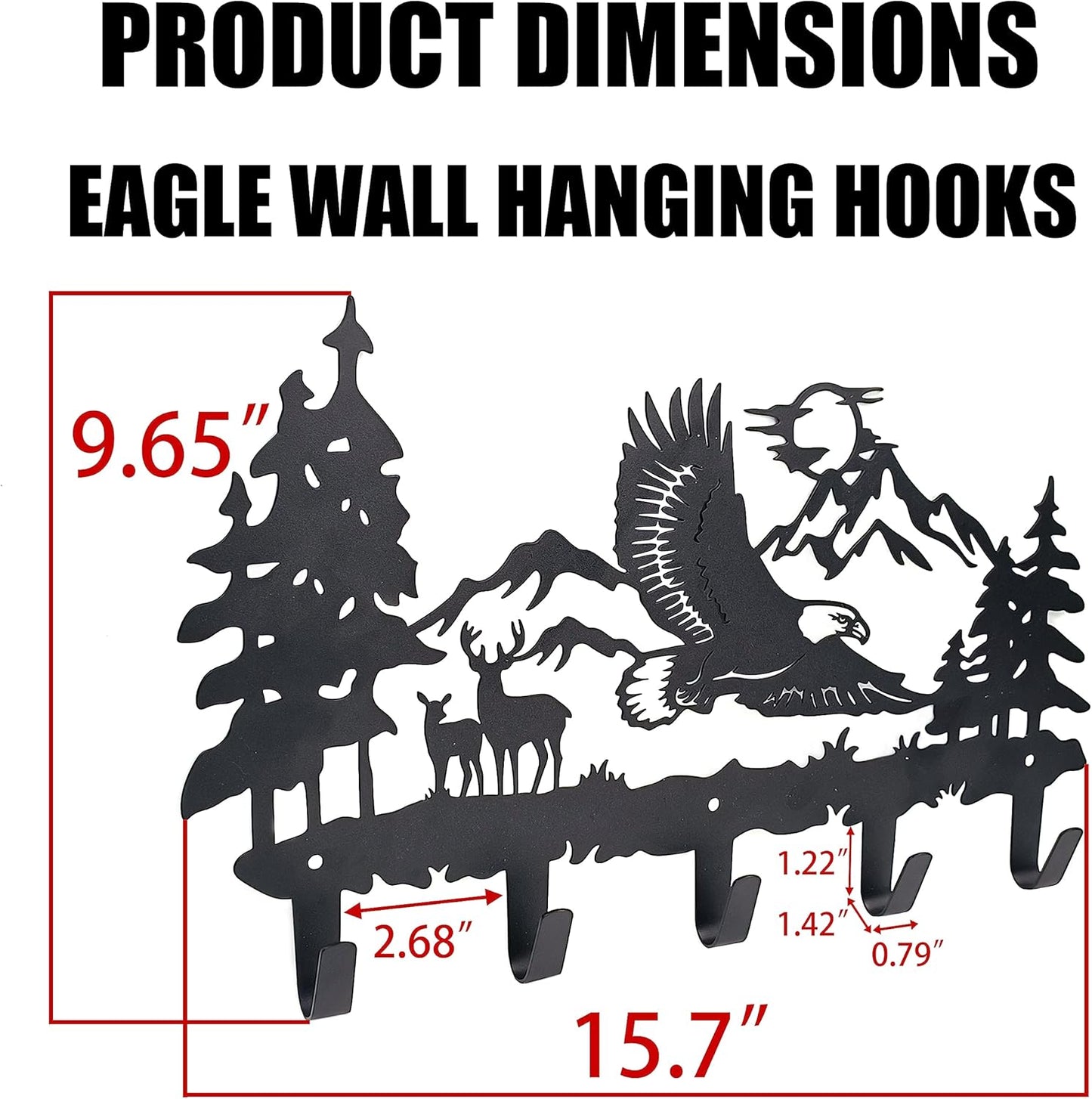Metal Eagle Hooks Wall Art Decor-Eagle Hangers and Key Holder-Animal Theme Hooks Sweet Home Decor for Storage, Living Room, Hallway, Office (Black)