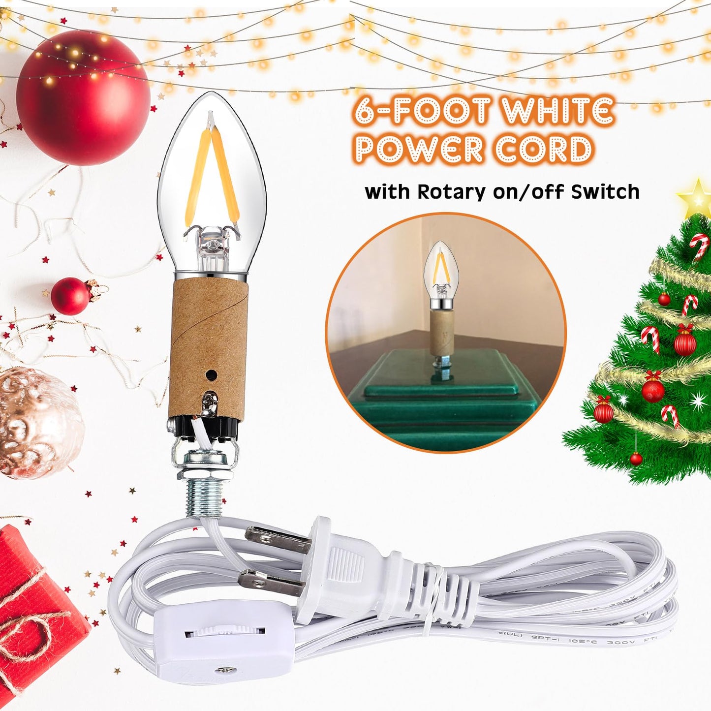 Baquler Small Christmas Tree Wiring Kit  With 1.5 Watt Led Bulb  Ceramic Christmas Tree Replacement Lights  E12 Candelabra Base  Lamp Wiring Kit Nice For Desk Lamp Lighting And Diy Projects