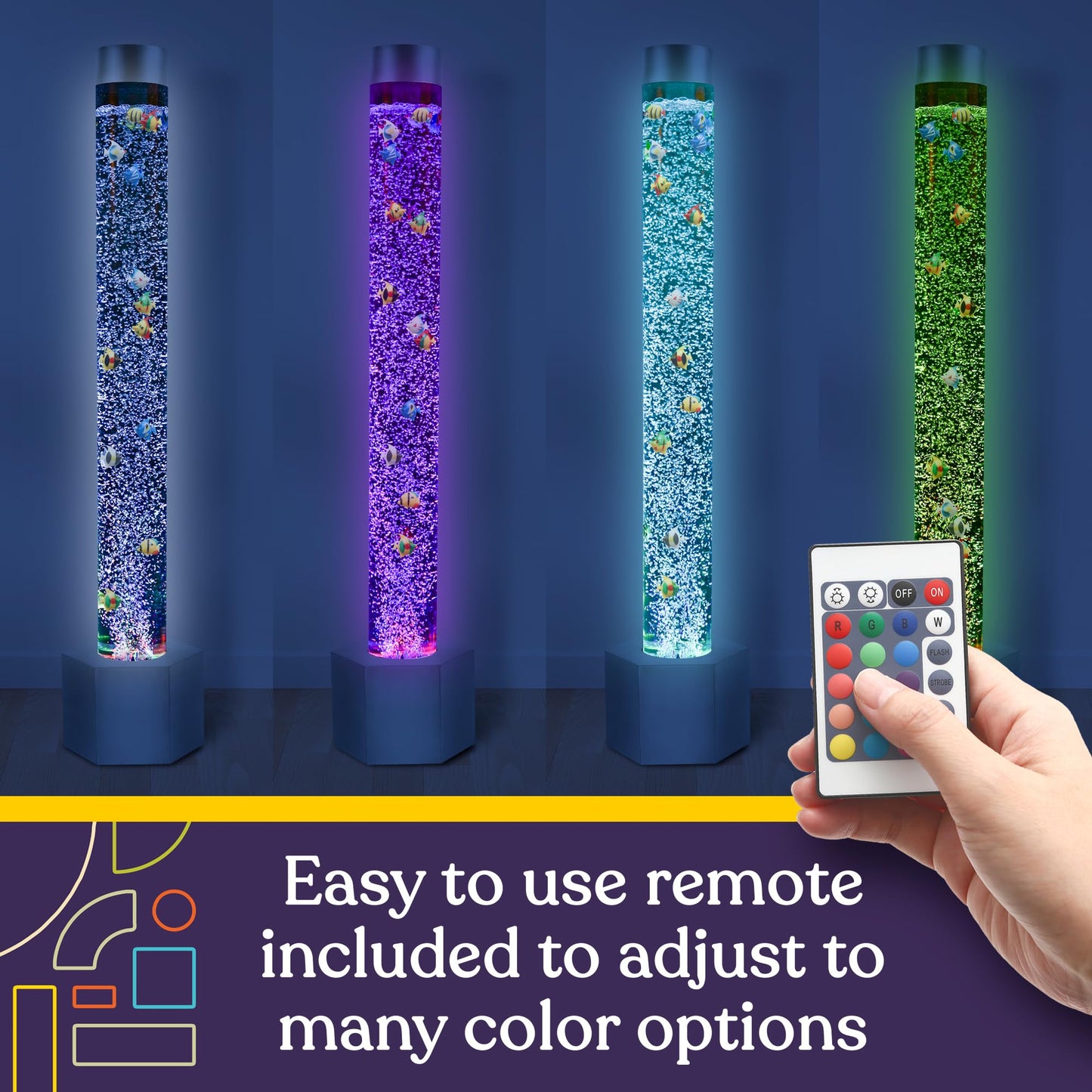 Special Supplies Aquarium Sensory Fish Bubble Light Tube With 16 Led Color Changing Nightlight Effect  Remote Control-Includes 12 Fish  Floor Standing Lamp For Kids And mature-themeds (5 Ft) (Hexagon)