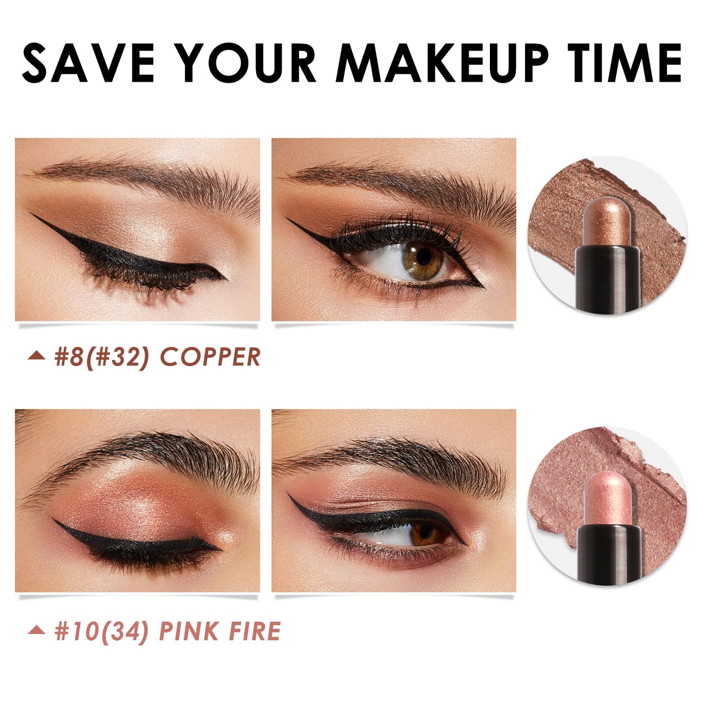 FOCALLURE 2 Pcs Cream Eyeshadow Stick,Brightener Eyeshadow Pencil Crayon,High Pigmented Eye Shadow Pen,Waterproof Long Lasting E