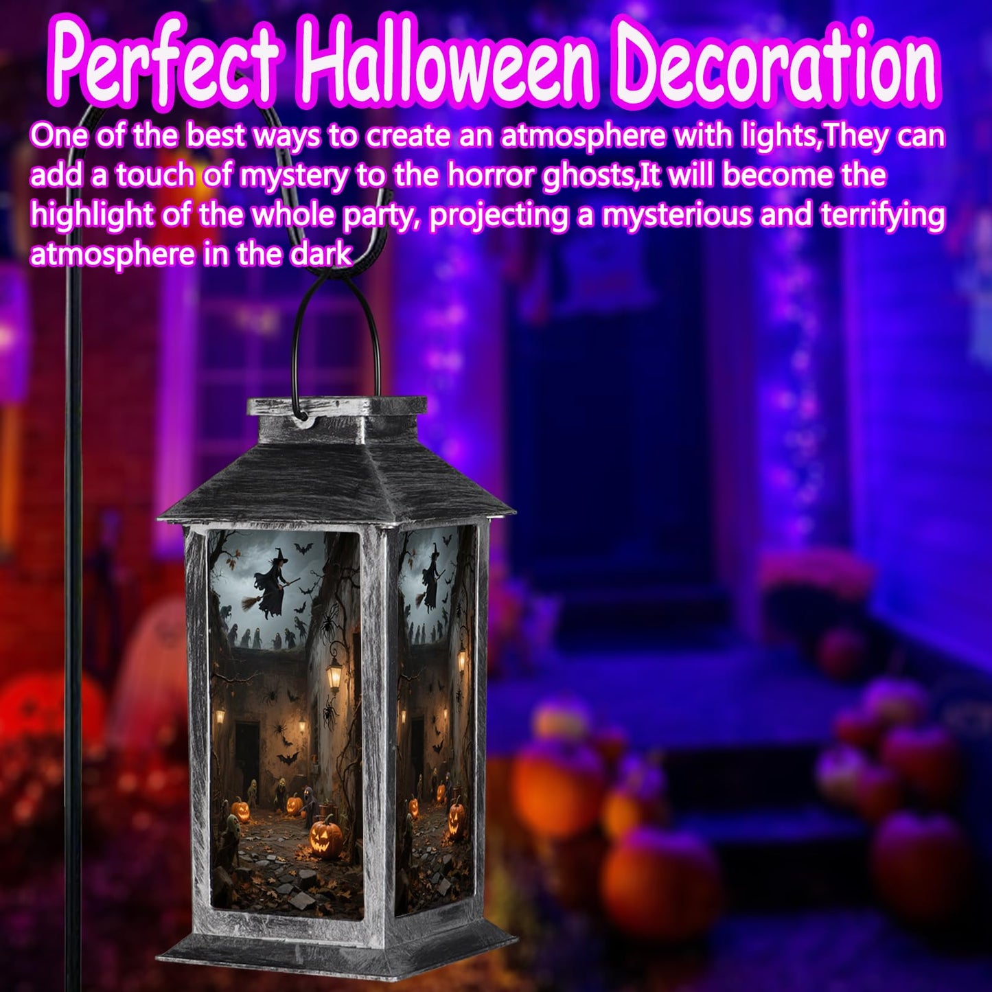 Halloween Decorations Outdoor Solar Lanterns Hanging Ghosts Solar Lantern Party Decorations Halloween Decor Gifts For Porches Yards Gardens Lawn(Castle Witch And Ghost Pumpkin)